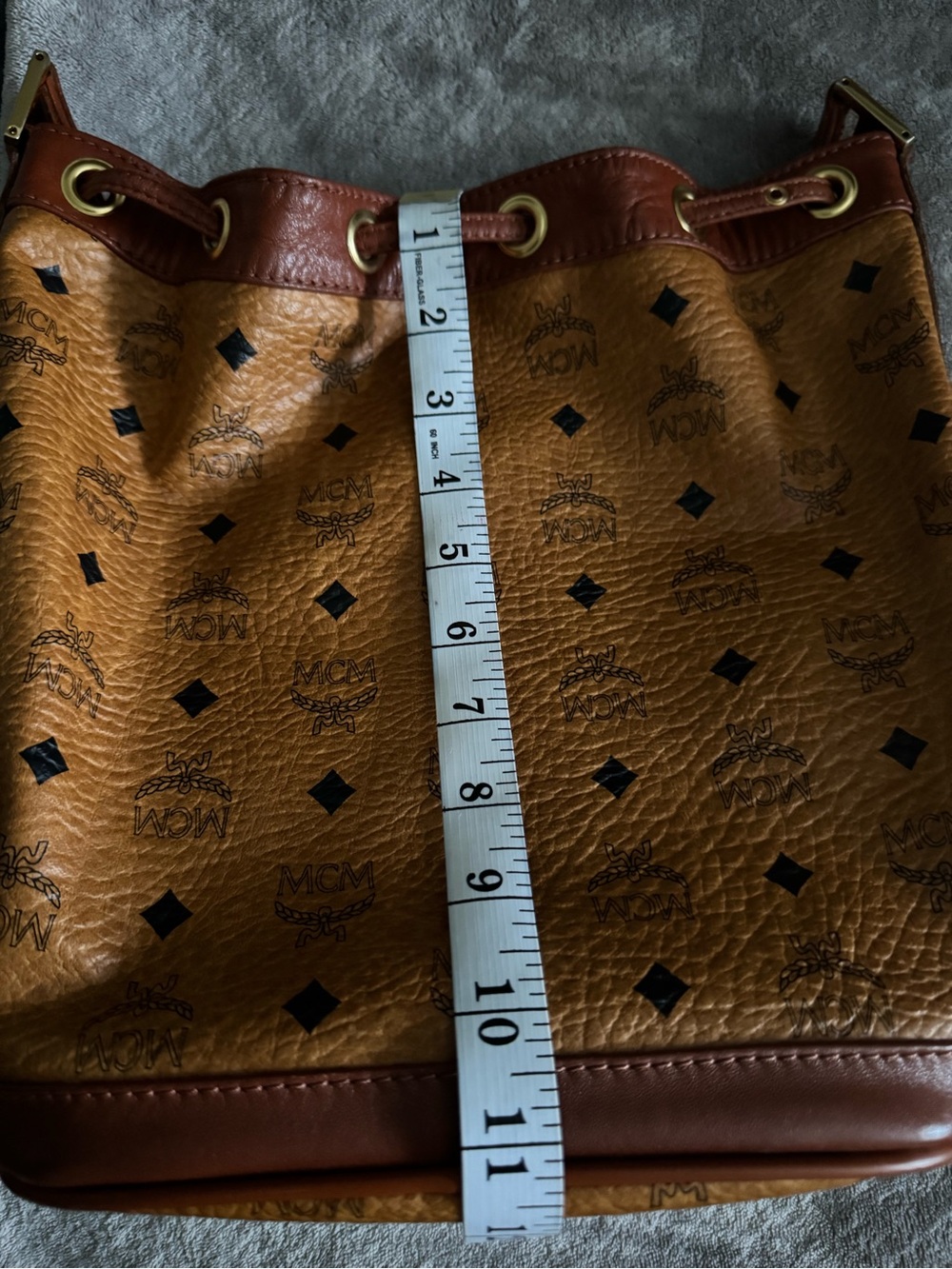 MCM Cognac/Chestnut Visetos Drawstring Shoulder Bag - Picture 12 of 12